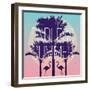 Silhouette Tropic Birds Flamingos and a Banana Palm Tree in the Background Paradise Sunset Vacation-Berry2046-Framed Art Print