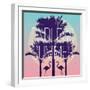 Silhouette Tropic Birds Flamingos and a Banana Palm Tree in the Background Paradise Sunset Vacation-Berry2046-Framed Art Print