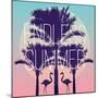 Silhouette Tropic Birds Flamingos and a Banana Palm Tree in the Background Paradise Sunset Vacation-Berry2046-Mounted Art Print
