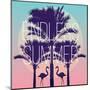 Silhouette Tropic Birds Flamingos and a Banana Palm Tree in the Background Paradise Sunset Vacation-Berry2046-Mounted Art Print