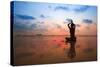 Silhouette Young Woman Practicing Yoga On The Beach At Sunset-De Visu-Stretched Canvas