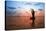 Silhouette Young Woman Practicing Yoga On The Beach At Sunset-De Visu-Stretched Canvas