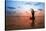 Silhouette Young Woman Practicing Yoga On The Beach At Sunset-De Visu-Stretched Canvas