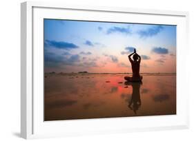 Silhouette Young Woman Practicing Yoga On The Beach At Sunset-De Visu-Framed Art Print