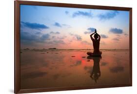 Silhouette Young Woman Practicing Yoga On The Beach At Sunset-De Visu-Framed Art Print