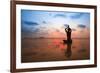 Silhouette Young Woman Practicing Yoga On The Beach At Sunset-De Visu-Framed Art Print