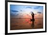 Silhouette Young Woman Practicing Yoga On The Beach At Sunset-De Visu-Framed Art Print