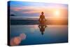 Silhouette Young Woman Practicing Yoga on the Beach at Sunset-De Visu-Stretched Canvas