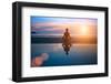 Silhouette Young Woman Practicing Yoga on the Beach at Sunset-De Visu-Framed Premium Photographic Print