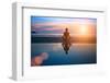 Silhouette Young Woman Practicing Yoga on the Beach at Sunset-De Visu-Framed Premium Photographic Print