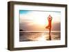 Silhouette Young Woman Practicing Yoga on the Beach at Sunset-De Visu-Framed Photographic Print