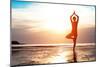 Silhouette Young Woman Practicing Yoga on the Beach at Sunset-De Visu-Mounted Photographic Print