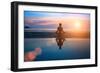 Silhouette Young Woman Practicing Yoga on the Beach at Sunset-De Visu-Framed Photographic Print