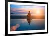 Silhouette Young Woman Practicing Yoga on the Beach at Sunset-De Visu-Framed Photographic Print