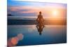 Silhouette Young Woman Practicing Yoga on the Beach at Sunset-De Visu-Mounted Photographic Print