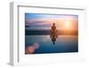 Silhouette Young Woman Practicing Yoga on the Beach at Sunset-De Visu-Framed Photographic Print