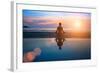 Silhouette Young Woman Practicing Yoga on the Beach at Sunset-De Visu-Framed Photographic Print