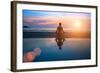 Silhouette Young Woman Practicing Yoga on the Beach at Sunset-De Visu-Framed Photographic Print