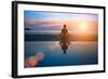 Silhouette Young Woman Practicing Yoga on the Beach at Sunset-De Visu-Framed Photographic Print