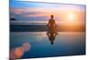 Silhouette Young Woman Practicing Yoga on the Beach at Sunset-De Visu-Mounted Photographic Print