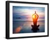 Silhouette Young Woman Practicing Yoga on the Beach at Sunset.-De Visu-Framed Photographic Print