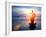 Silhouette Young Woman Practicing Yoga on the Beach at Sunset.-De Visu-Framed Photographic Print