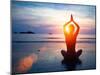 Silhouette Young Woman Practicing Yoga on the Beach at Sunset.-De Visu-Mounted Photographic Print