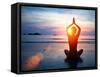 Silhouette Young Woman Practicing Yoga on the Beach at Sunset.-De Visu-Framed Stretched Canvas