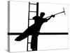 Silhouetted against the Bright Morning Sun, a Window Cleaner Stretches to Clean a Spot-null-Stretched Canvas