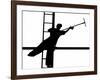 Silhouetted against the Bright Morning Sun, a Window Cleaner Stretches to Clean a Spot-null-Framed Photographic Print