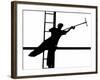 Silhouetted against the Bright Morning Sun, a Window Cleaner Stretches to Clean a Spot-null-Framed Photographic Print