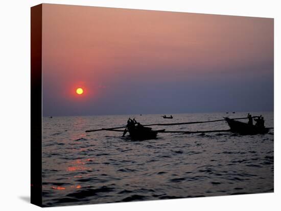 Silhouetted Boats on Lake Tanganyika, Tanzania-Kristin Mosher-Stretched Canvas