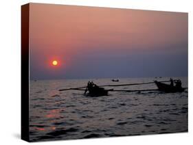 Silhouetted Boats on Lake Tanganyika, Tanzania-Kristin Mosher-Stretched Canvas