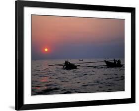 Silhouetted Boats on Lake Tanganyika, Tanzania-Kristin Mosher-Framed Photographic Print