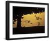 Silhouetted Canada Geese, Branta Canadensis, in Flight-Alex Saberi-Framed Photographic Print