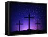 Silhouetted Crosses Against Star-Filled Sky-Chris Rogers-Framed Stretched Canvas