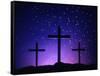 Silhouetted Crosses Against Star-Filled Sky-Chris Rogers-Framed Stretched Canvas