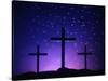 Silhouetted Crosses Against Star-Filled Sky-Chris Rogers-Stretched Canvas