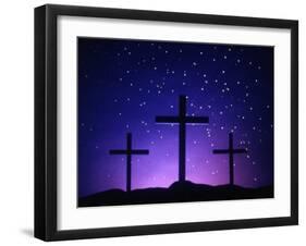 Silhouetted Crosses Against Star-Filled Sky-Chris Rogers-Framed Premium Photographic Print