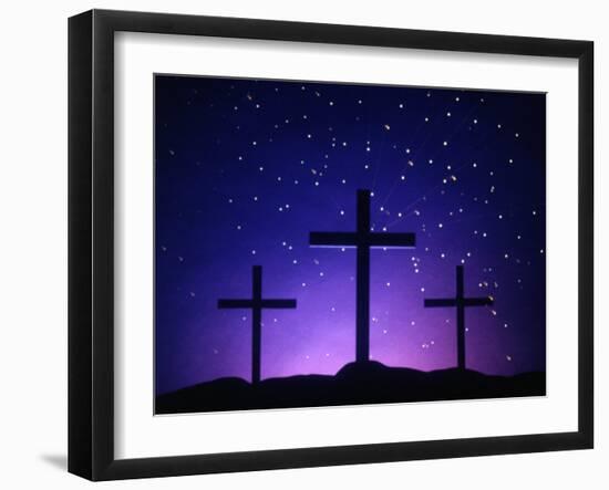 Silhouetted Crosses Against Star-Filled Sky-Chris Rogers-Framed Photographic Print