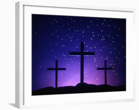 Silhouetted Crosses Against Star-Filled Sky-Chris Rogers-Framed Photographic Print