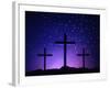 Silhouetted Crosses Against Star-Filled Sky-Chris Rogers-Framed Photographic Print