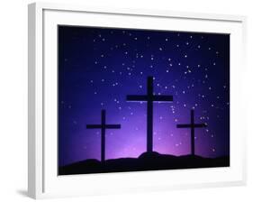 Silhouetted Crosses Against Star-Filled Sky-Chris Rogers-Framed Photographic Print