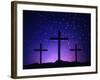Silhouetted Crosses Against Star-Filled Sky-Chris Rogers-Framed Photographic Print