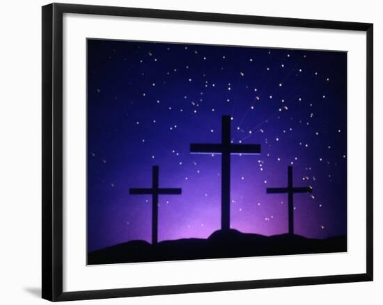 Silhouetted Crosses Against Star-Filled Sky-Chris Rogers-Framed Photographic Print