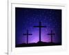 Silhouetted Crosses Against Star-Filled Sky-Chris Rogers-Framed Photographic Print