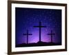 Silhouetted Crosses Against Star-Filled Sky-Chris Rogers-Framed Photographic Print