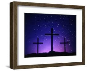 Silhouetted Crosses Against Star-Filled Sky-Chris Rogers-Framed Photographic Print