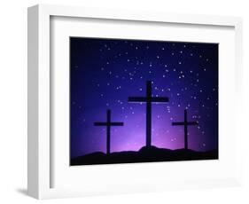 Silhouetted Crosses Against Star-Filled Sky-Chris Rogers-Framed Photographic Print