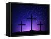 Silhouetted Crosses Against Star-Filled Sky-Chris Rogers-Framed Stretched Canvas